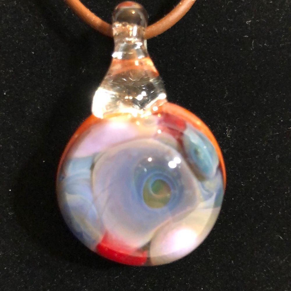 Handcrafted Artisan Pendant Necklace Blown Glass Circle Flower NWOT OOAK